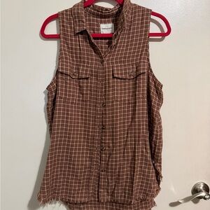 American Eagle Outfitters Brown Plaid Sleeveless Shirt